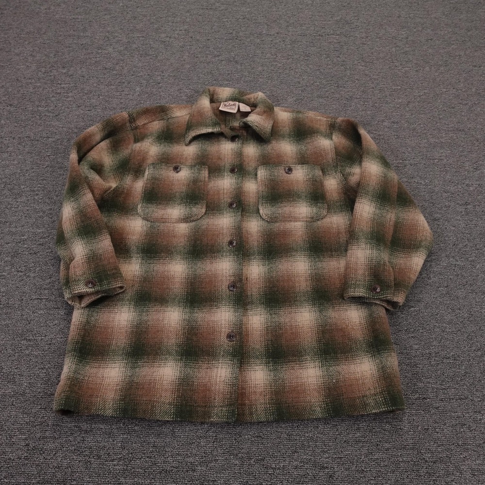 Woolrich Shacket Womens Small Green Plaid Wool Shirt Jacket Button Front Flannel
